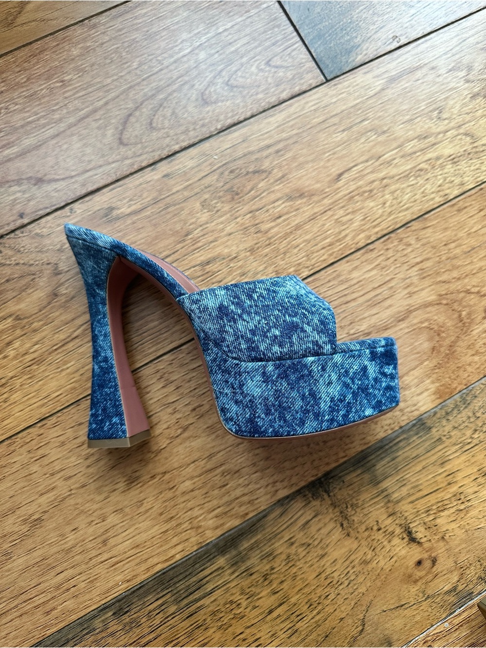Amina Muaddi Blue Denim-Effect Platform Mule